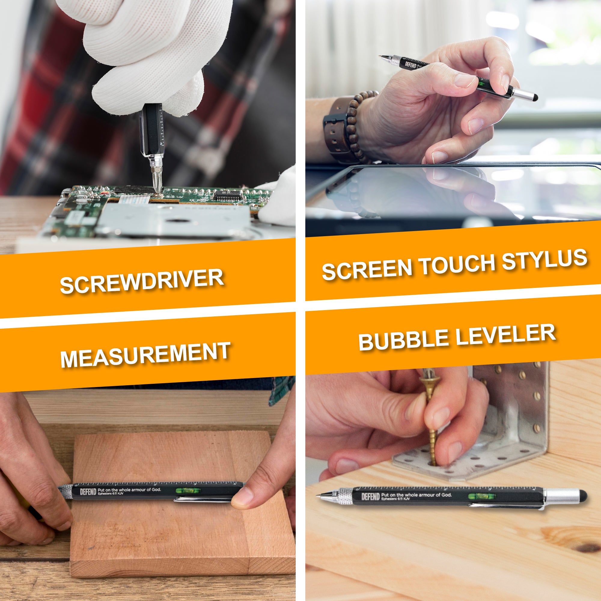 7 in 1 Multitool Pen With Scripture - Defend: Eph. 6:11
