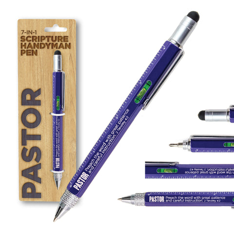 7 in 1 Multitool Pen With Scripture - Pastor: 2 Tim. 4:2