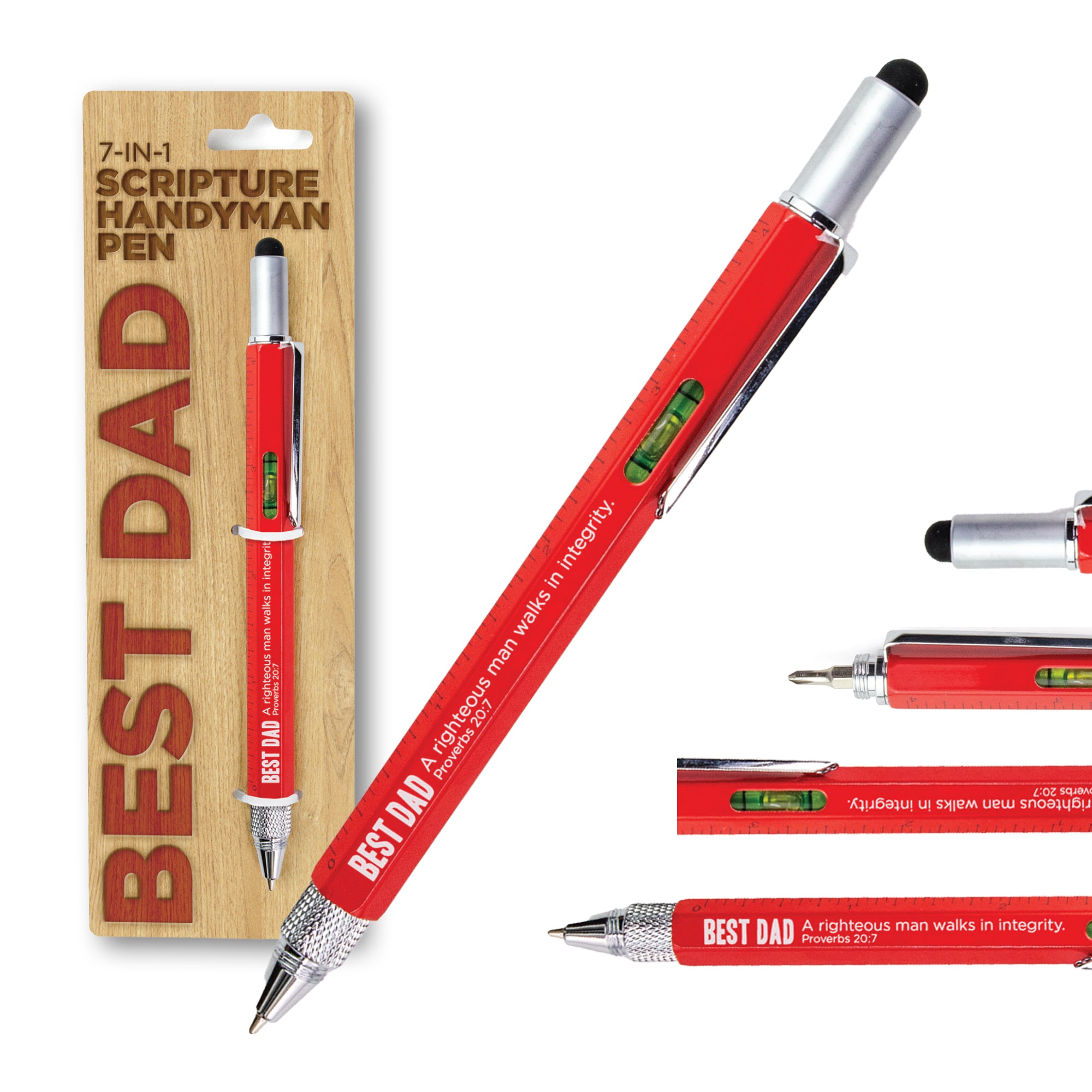 7 in 1 Multitool Pen With Scripture - Best Dad: Prov. 20:7