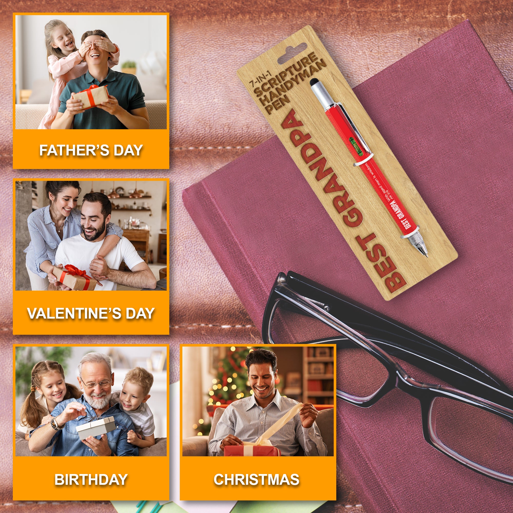 7 in 1 Multitool Pen With Scripture - Best Grandpa: Job 12:12