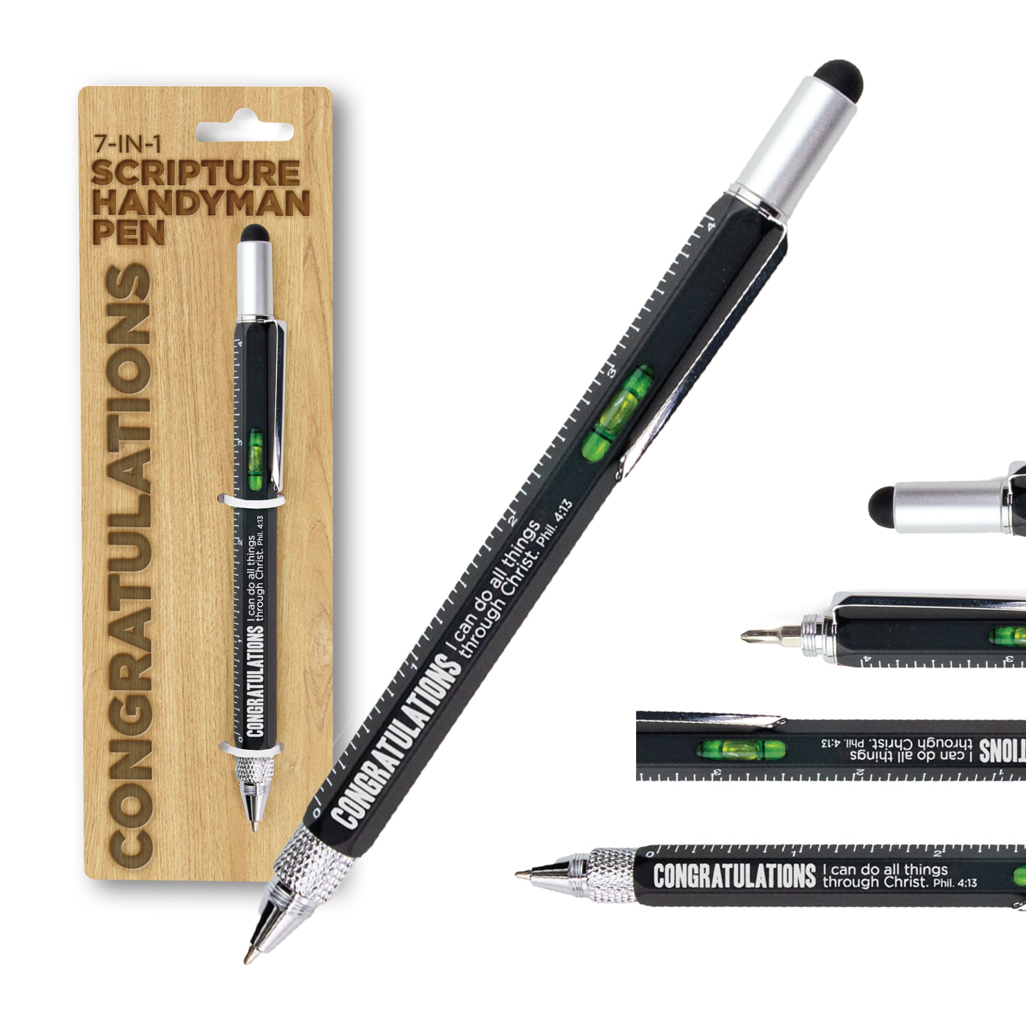 7 in 1 Multitool Pen With Scripture - Congratulations: Phil. 4:13