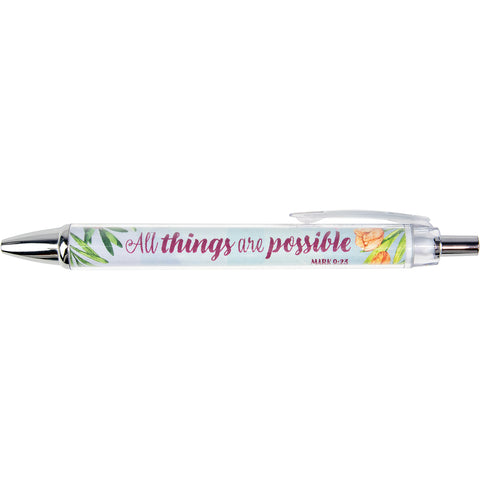 All Things Are Possible - Mark 9:23 - Floral Scripture Pen