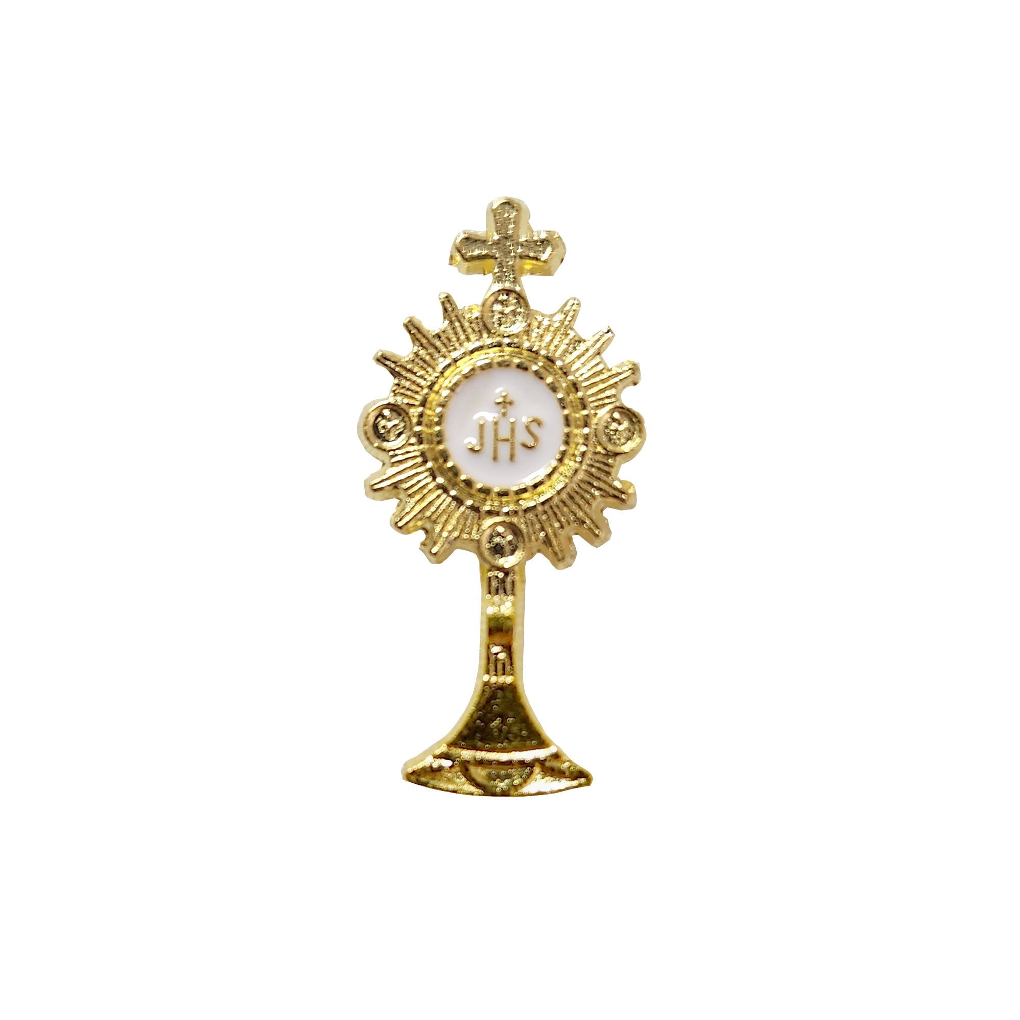 Metal Pin on Card, First Communion Monstrance – Gold and White