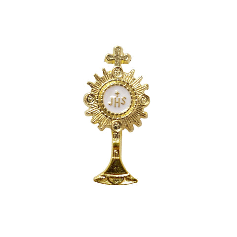 Metal Pin on Card, First Communion Monstrance – Gold and White