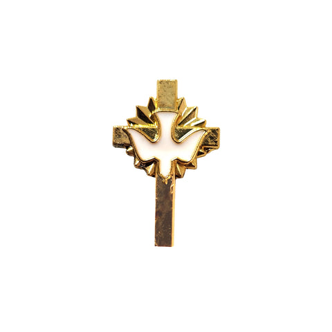 Metal Pin on Card, Confirmation Dove on Cross – Gold with White Enamel