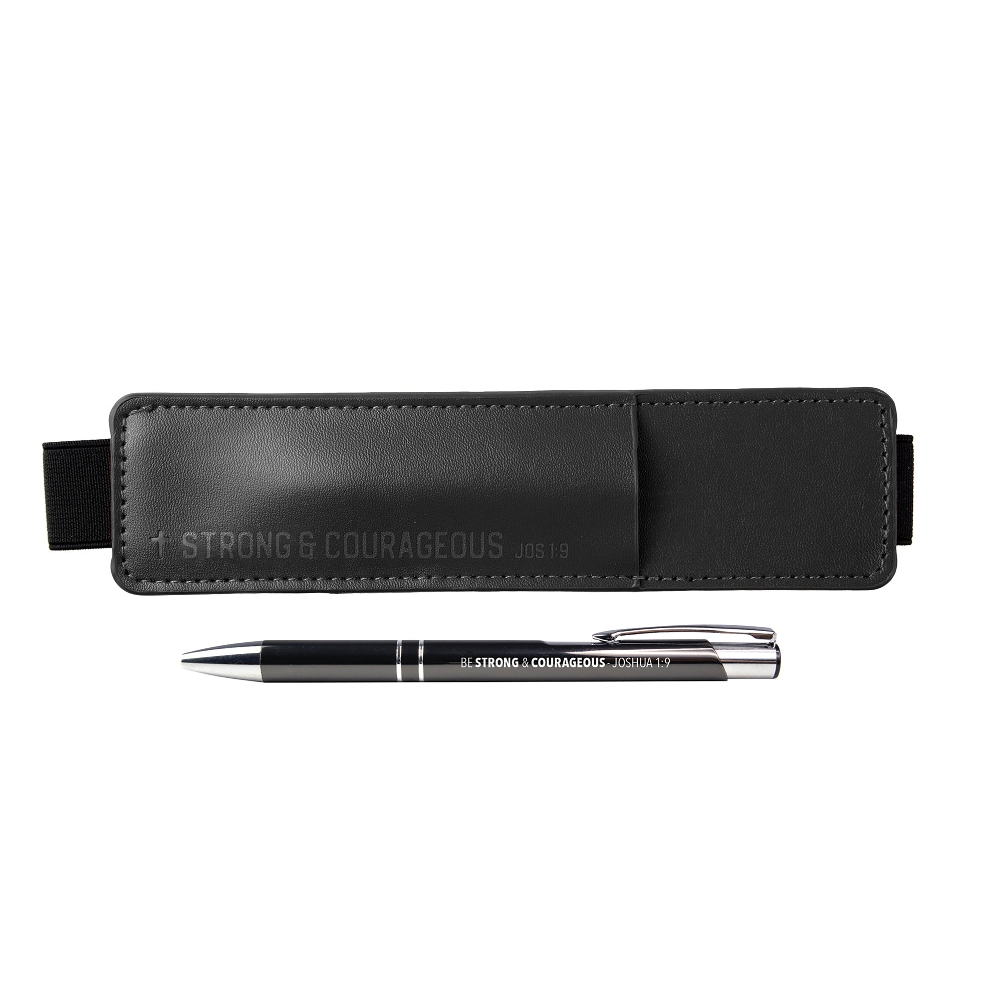 Pen and Pocket Set, Black and Black – Strong & Courageous, Joshua 1:9