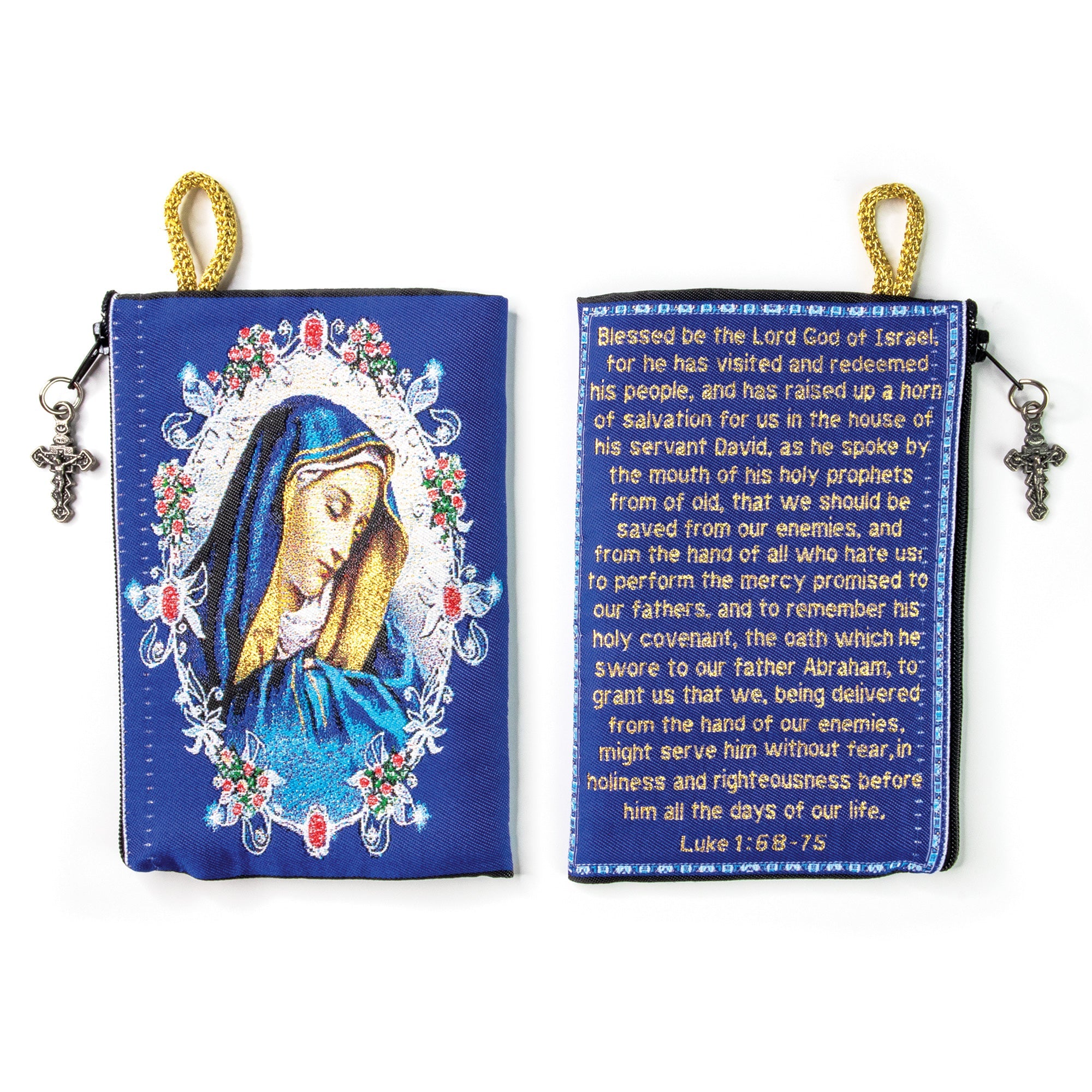 Woven Tapestry Rosary Pouch, Jewelry & Coin Purse - Our Lady of Sorrow and Zechariah's Song of Praise