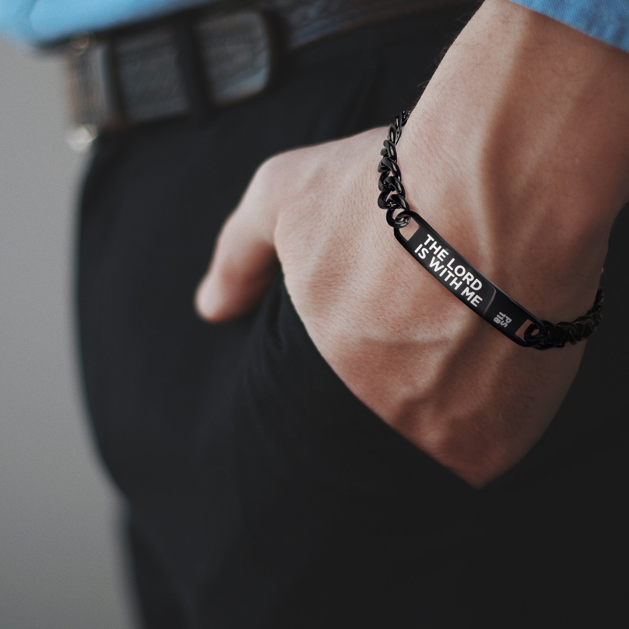 Stainless Steel Black ID Bracelet – The Lord is with Me, Ps 118