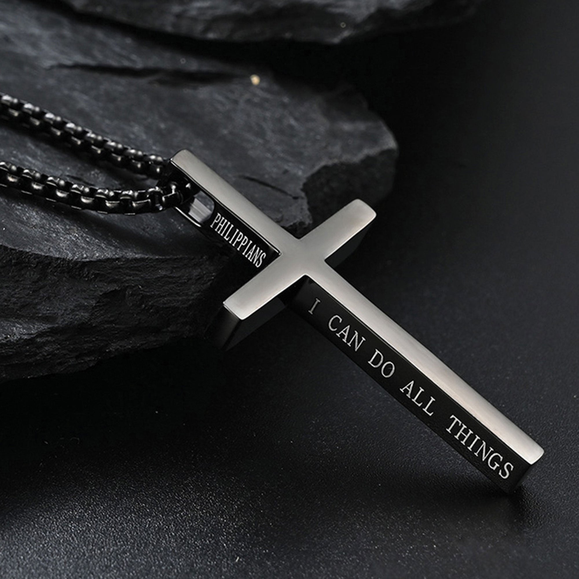 I Can Do All Things Cross with 24 in Stainless Steel Chain – Black Color