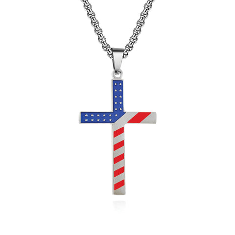 Colored Flag Cross with 24 in Stainless Steel Chain – Silver Color