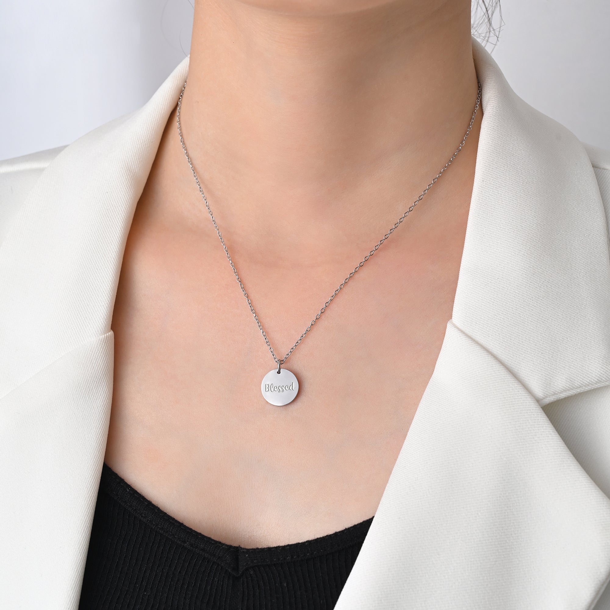 Blessed Stainless Steel Medallion Pendant with Card