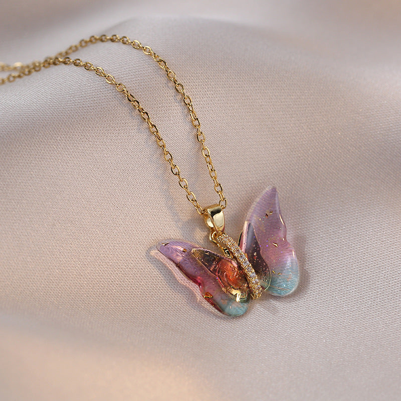 Butterfly Pendant with CZ accents Necklace – Pink and Green