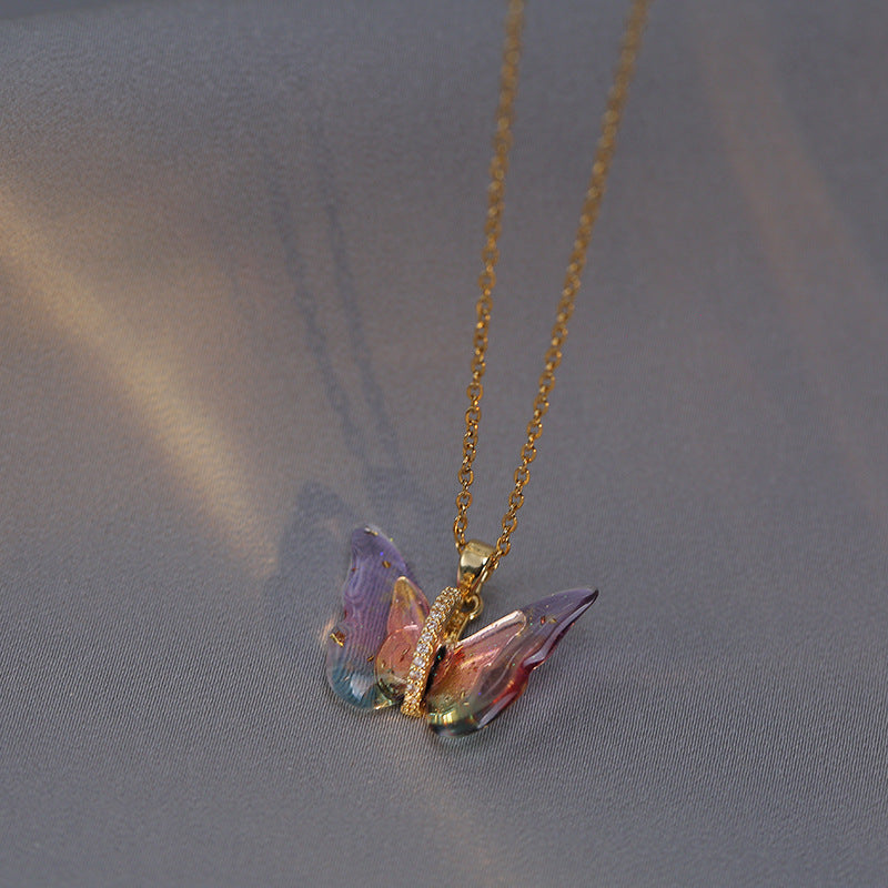 Butterfly Pendant with CZ accents Necklace – Pink and Green