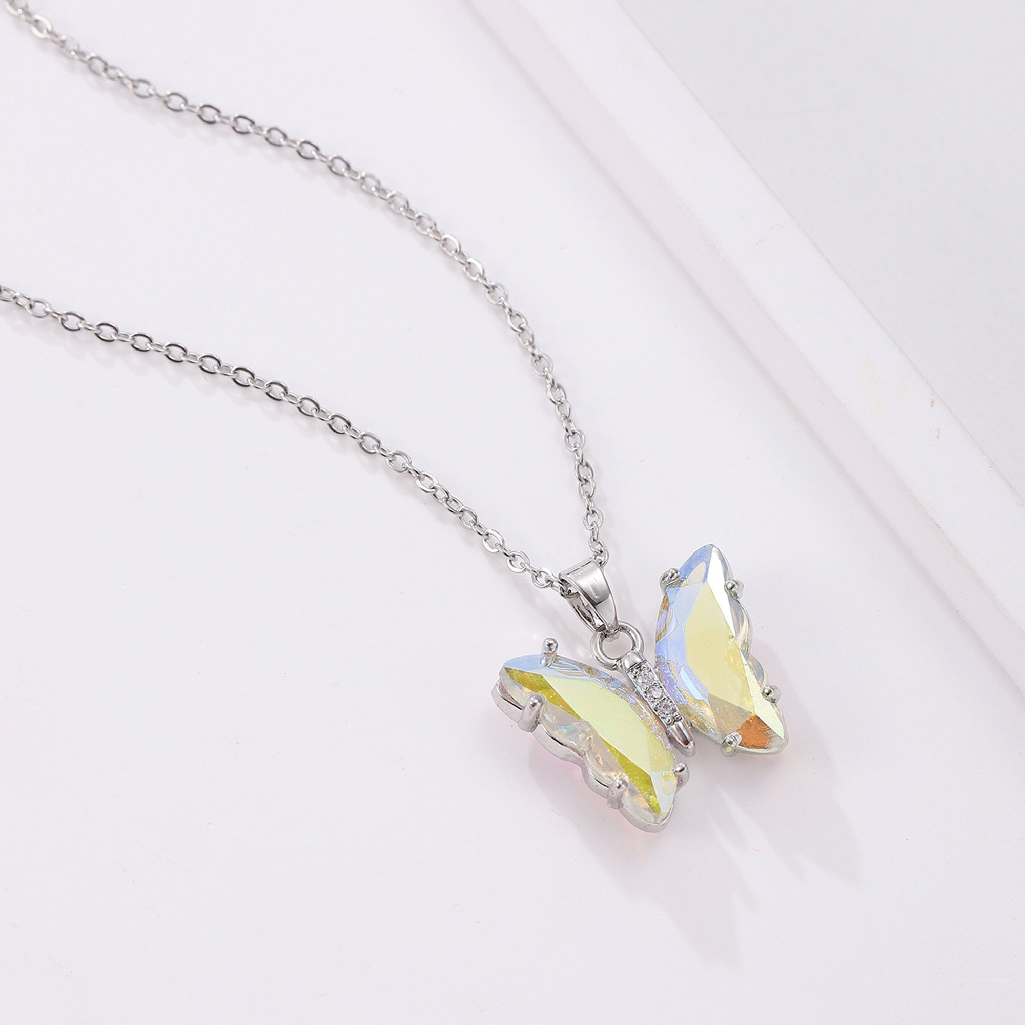 Butterfly Pendant with CZ accents Necklace – Blue Iridescent