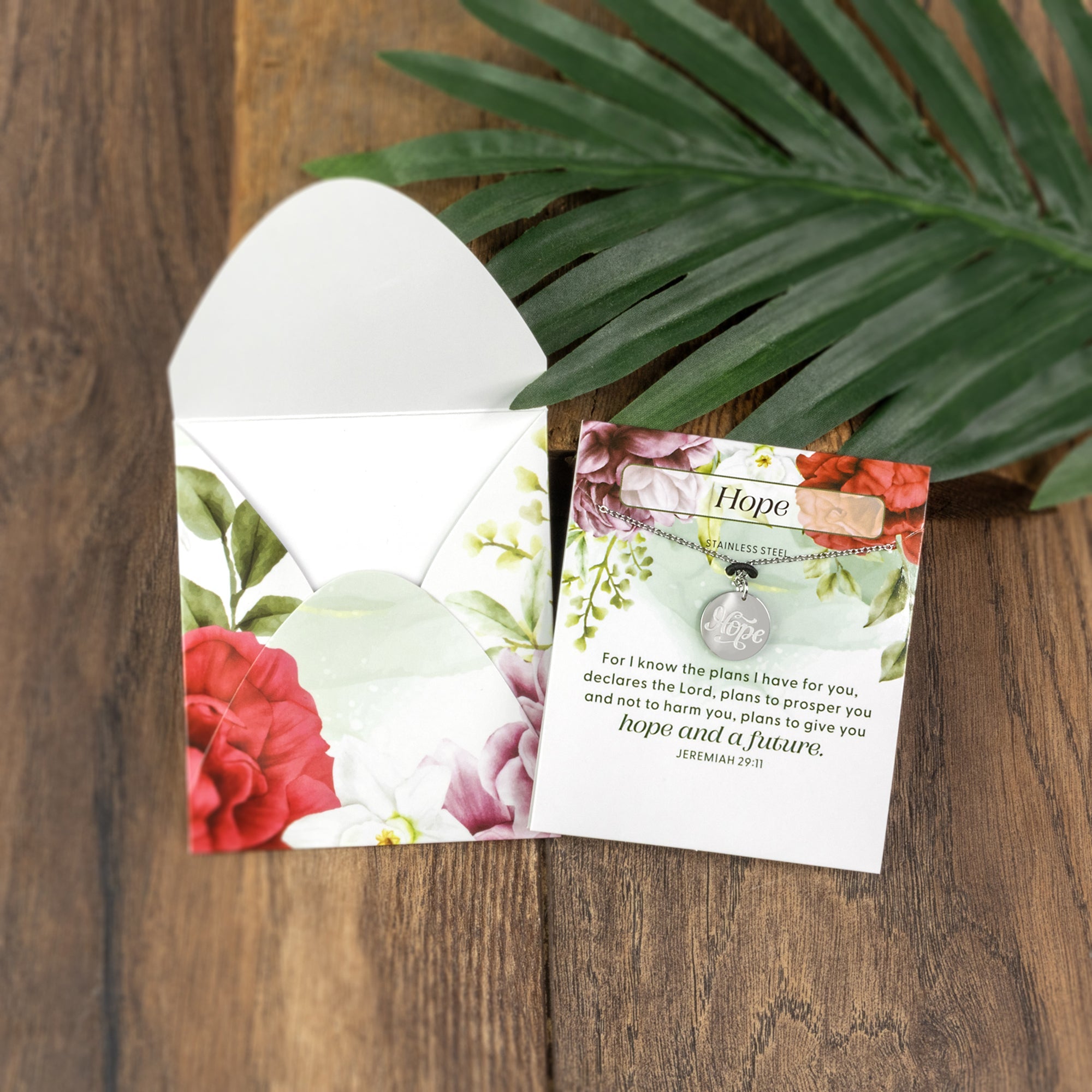 Hope Stainless Steel Medallion Pendant with Card