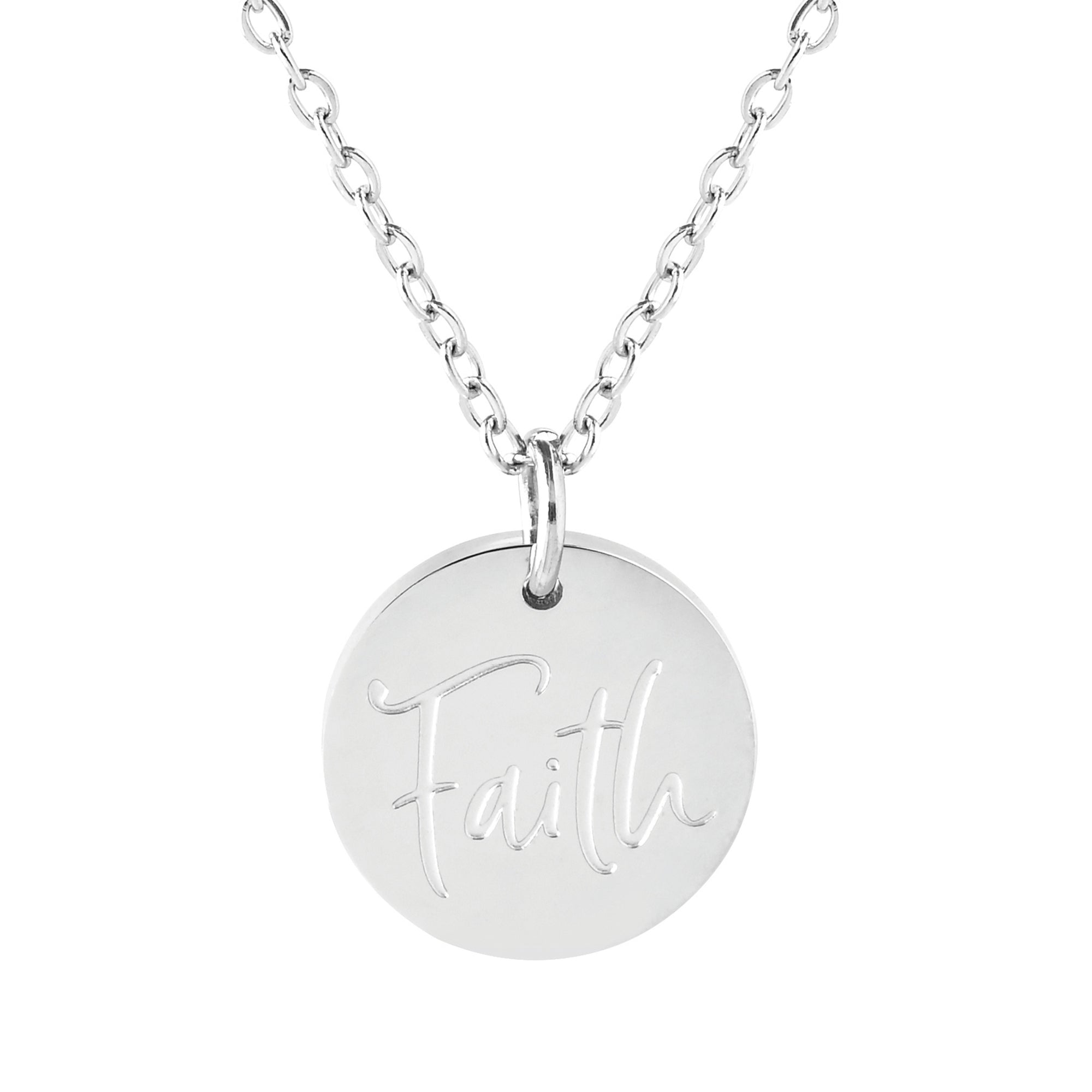 Faith Stainless Steel Medallion Pendant with Card