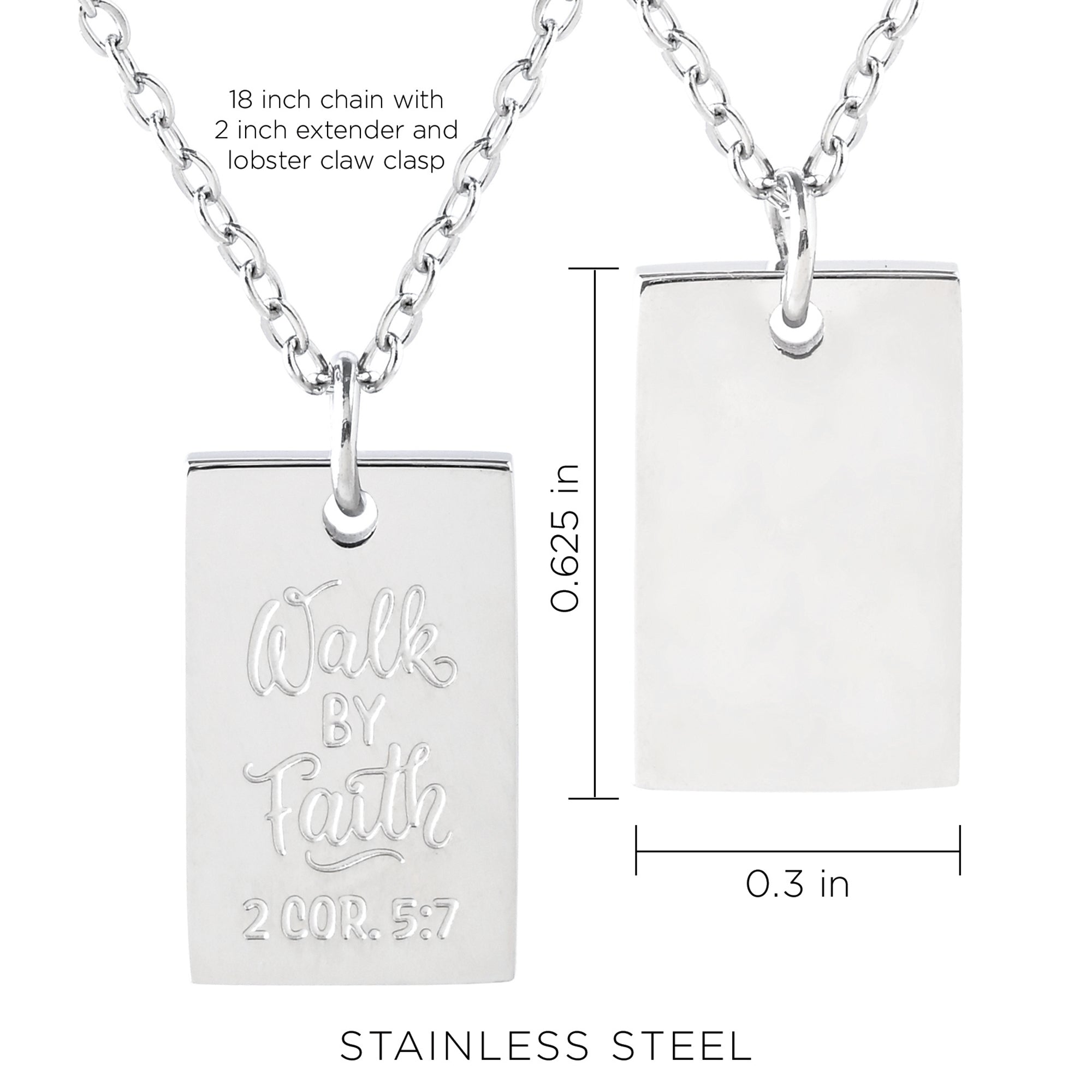 Walk by Faith Stainless Steel Tag Pendant with Card