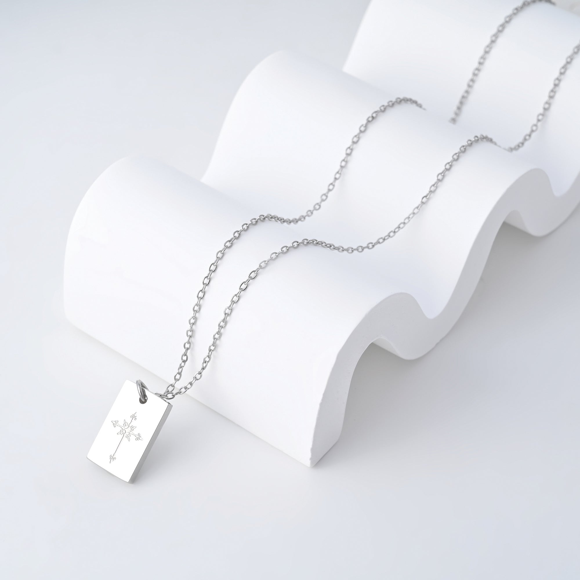 Cross Stainless Steel Tag Pendant with Card