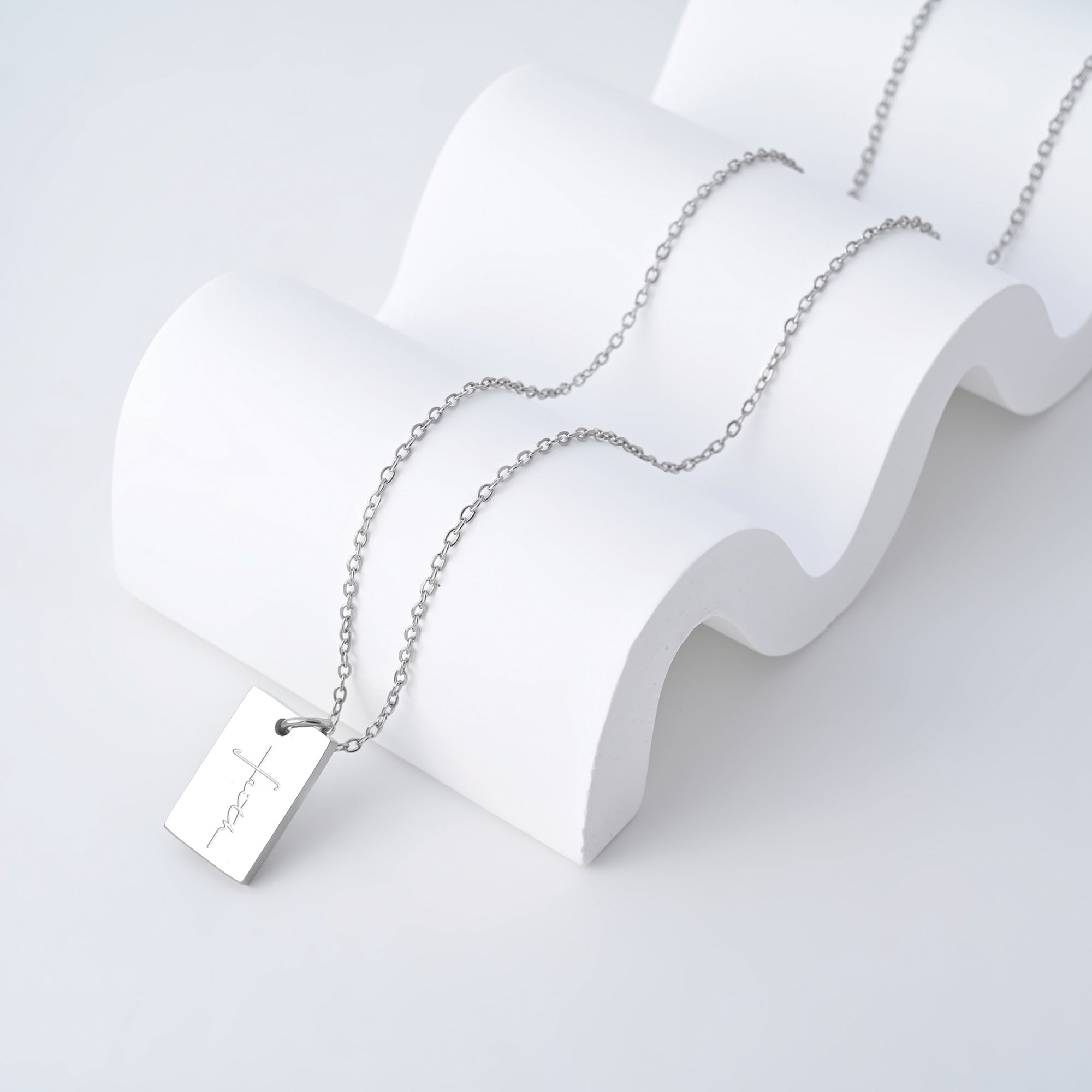 Faith Cross Stainless Steel Tag Pendant with Card