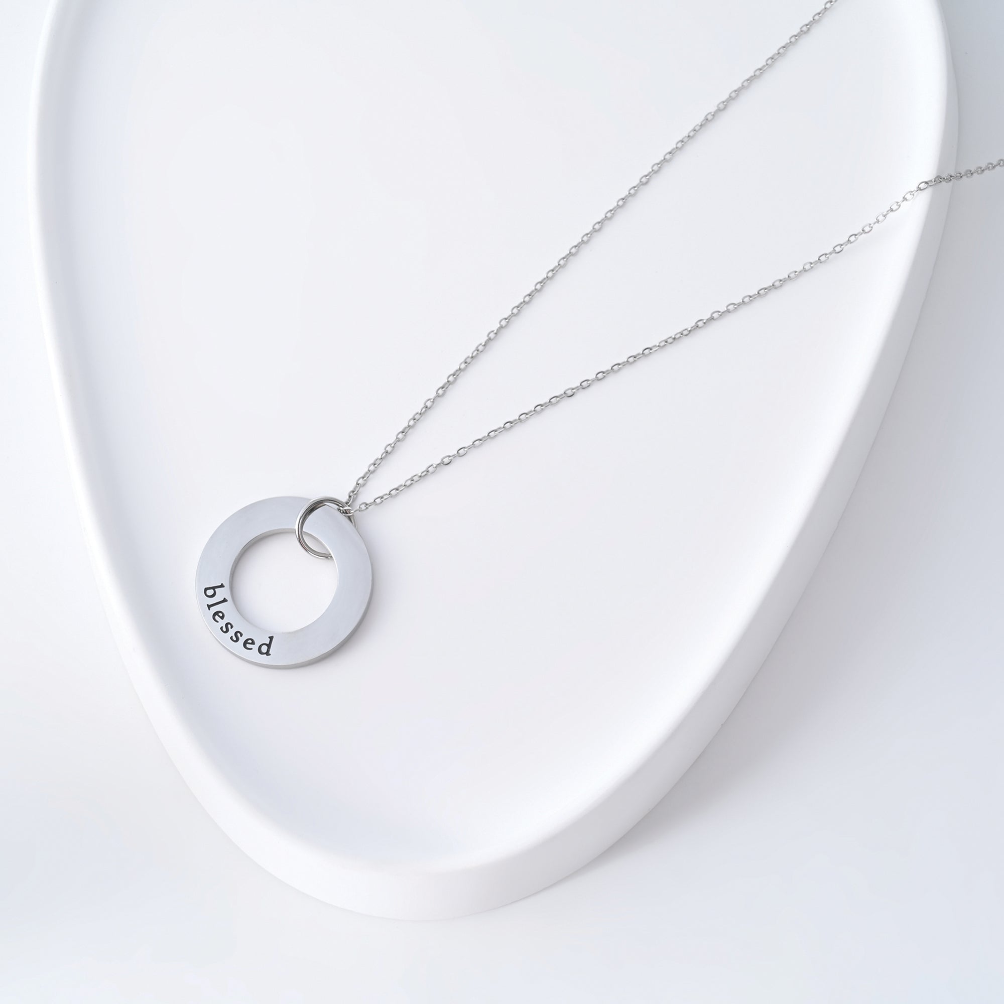 Blessed Stainless Steel Ring Pendant with Card