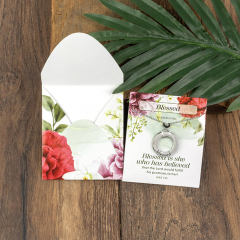 Blessed Stainless Steel Ring Pendant with Card