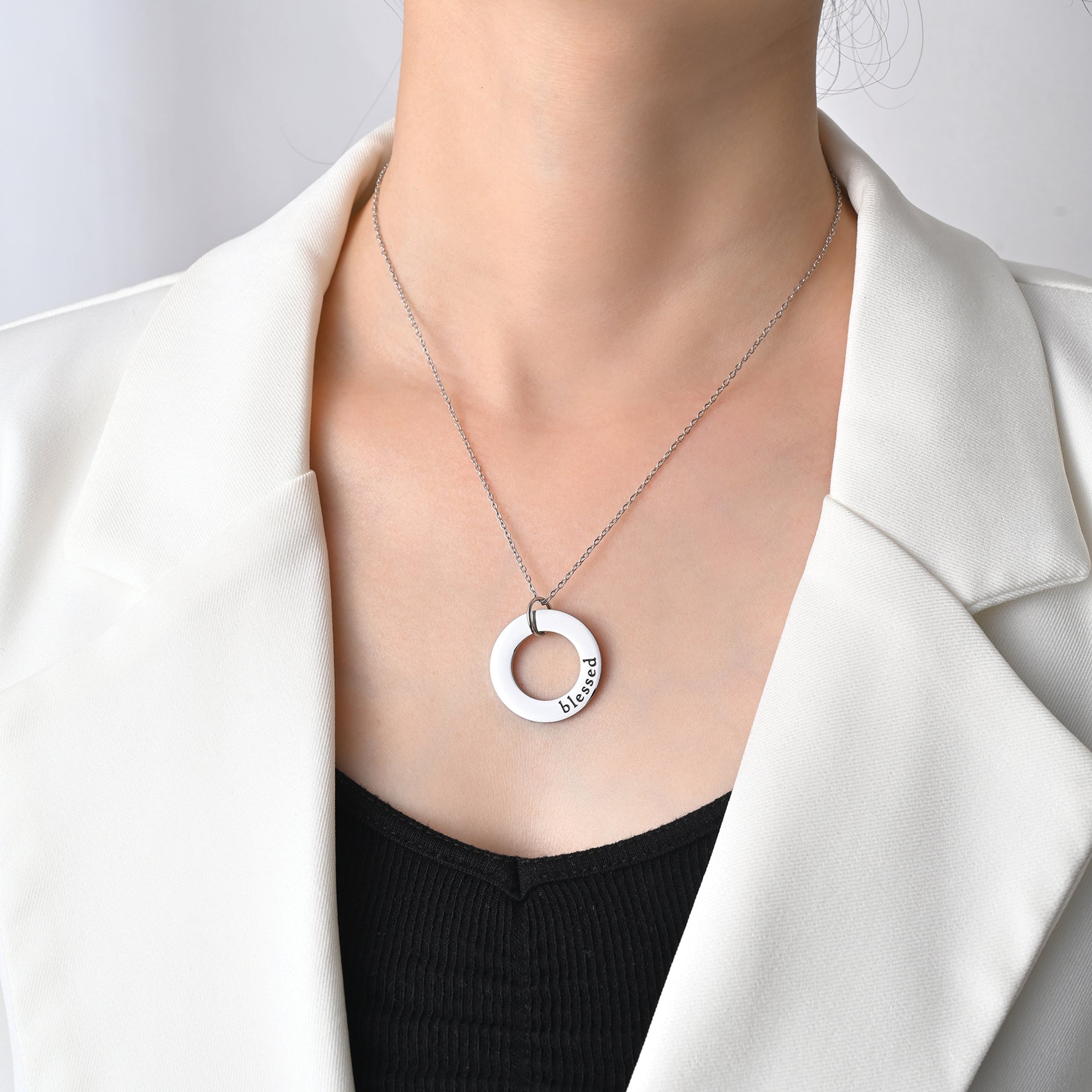 Blessed Stainless Steel Ring Pendant with Card