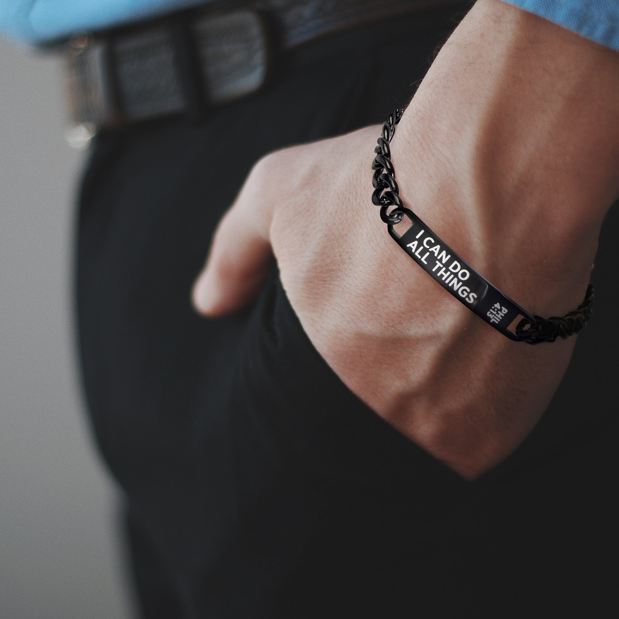 Stainless Steel Black ID Bracelet – I Can Do All Things, Phil 4:13