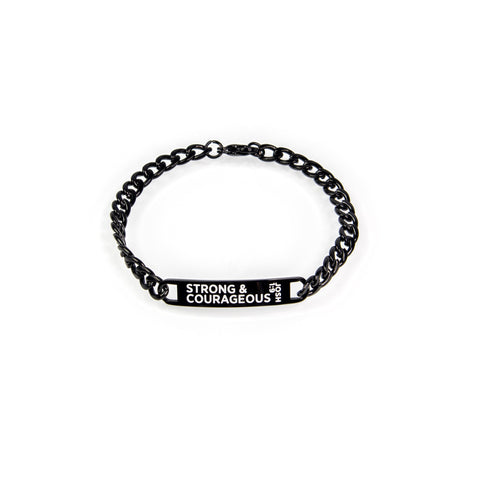 Stainless Steel Black ID Bracelet – Strong & Courageous, Josh 1:9