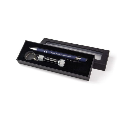 I Know the Plans Scripture Pen and Flashlight Set - Navy Blue/Black