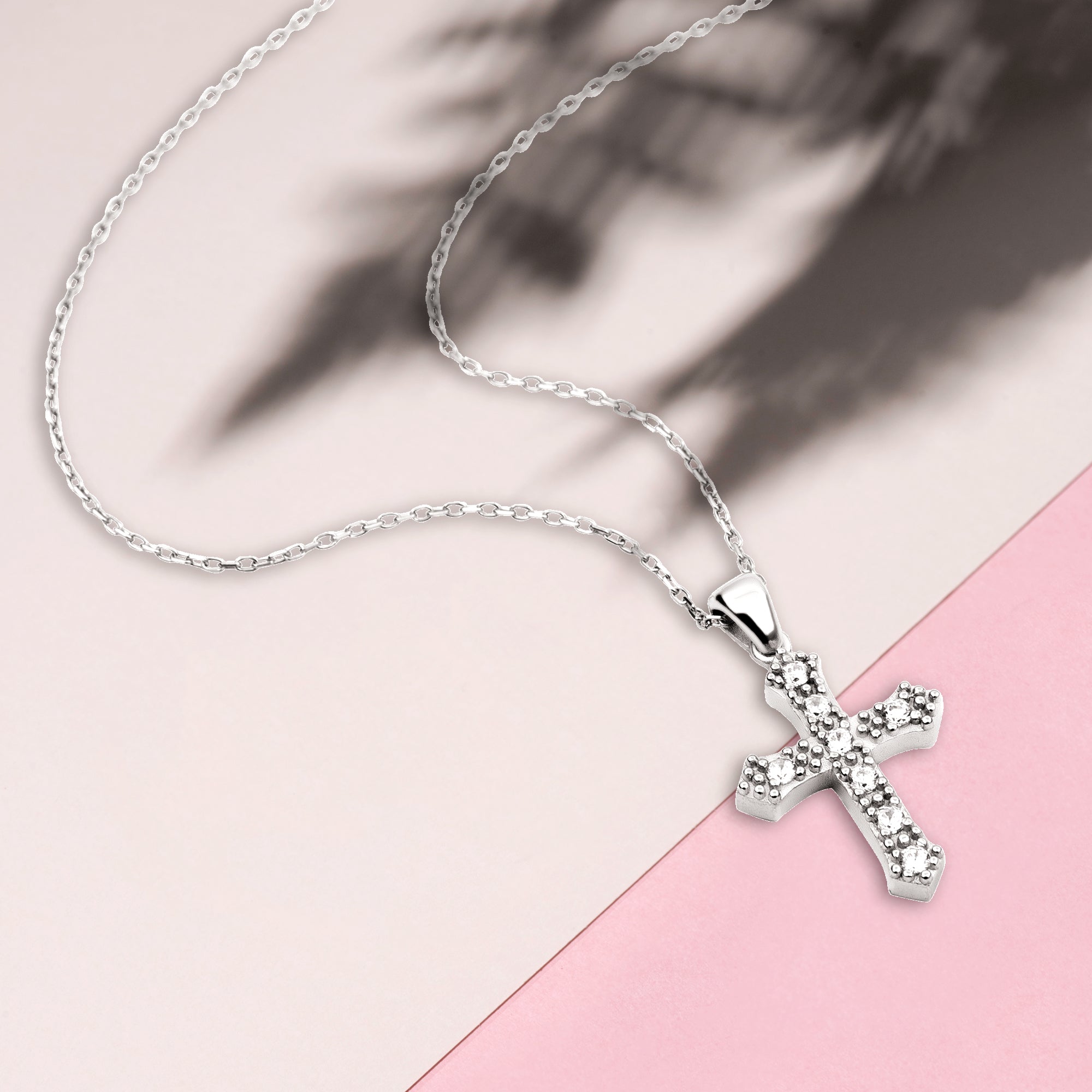 Sterling Silver Cross with CZ Accents