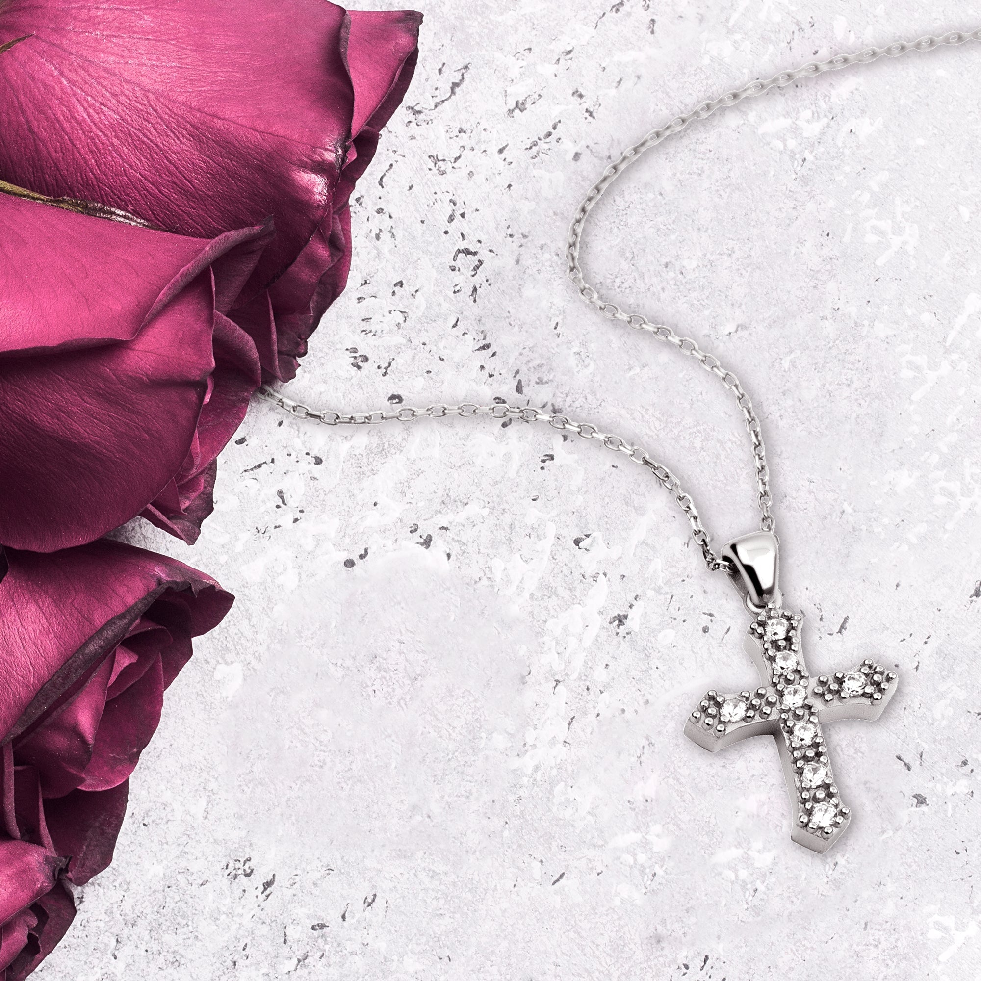 Sterling Silver Cross with CZ Accents