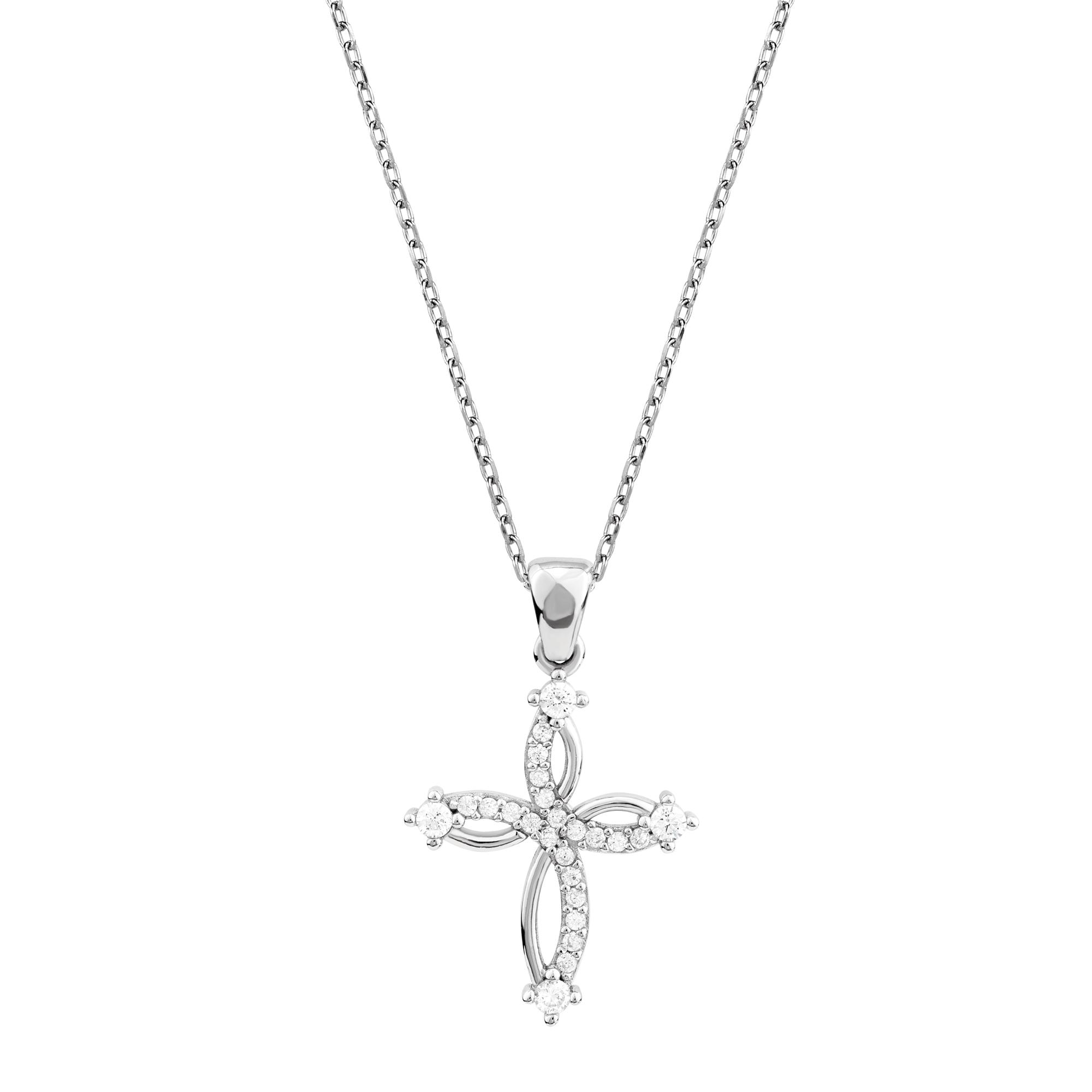 Sterling Silver Swirl Cross with CZ Accents
