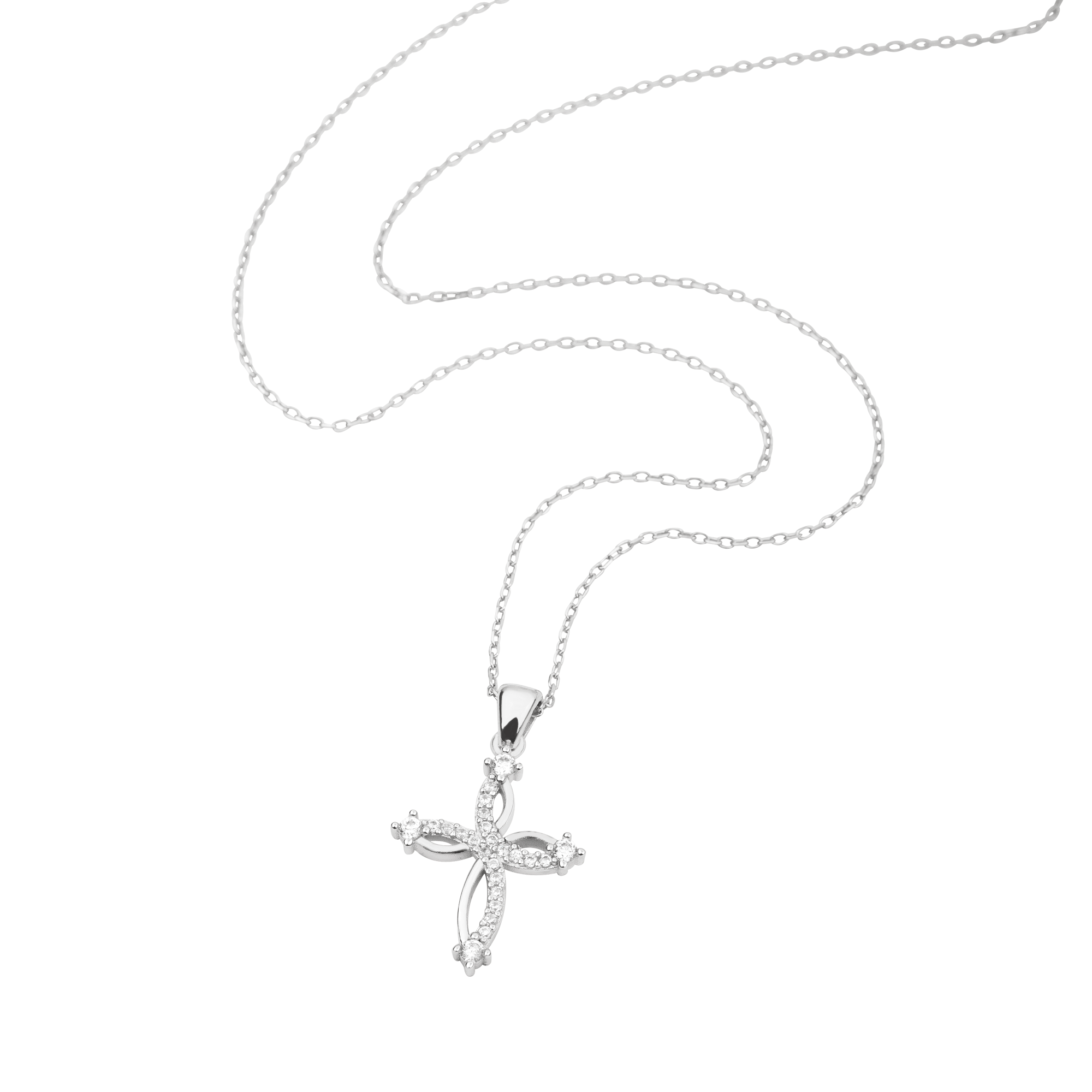 Sterling Silver Swirl Cross with CZ Accents