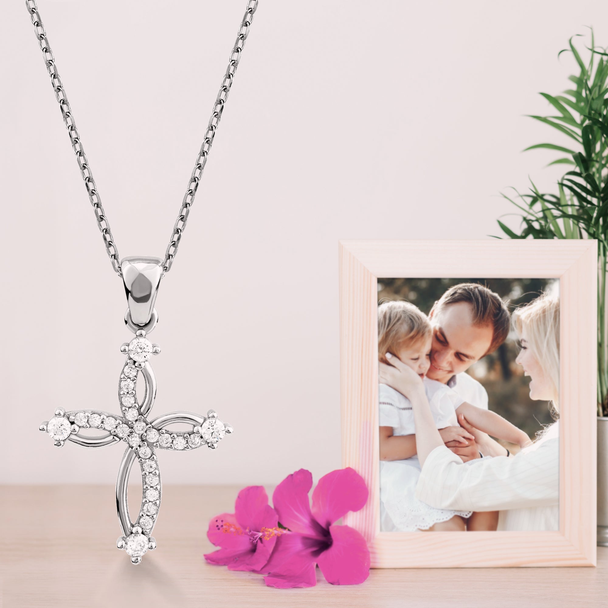 Sterling Silver Swirl Cross with CZ Accents