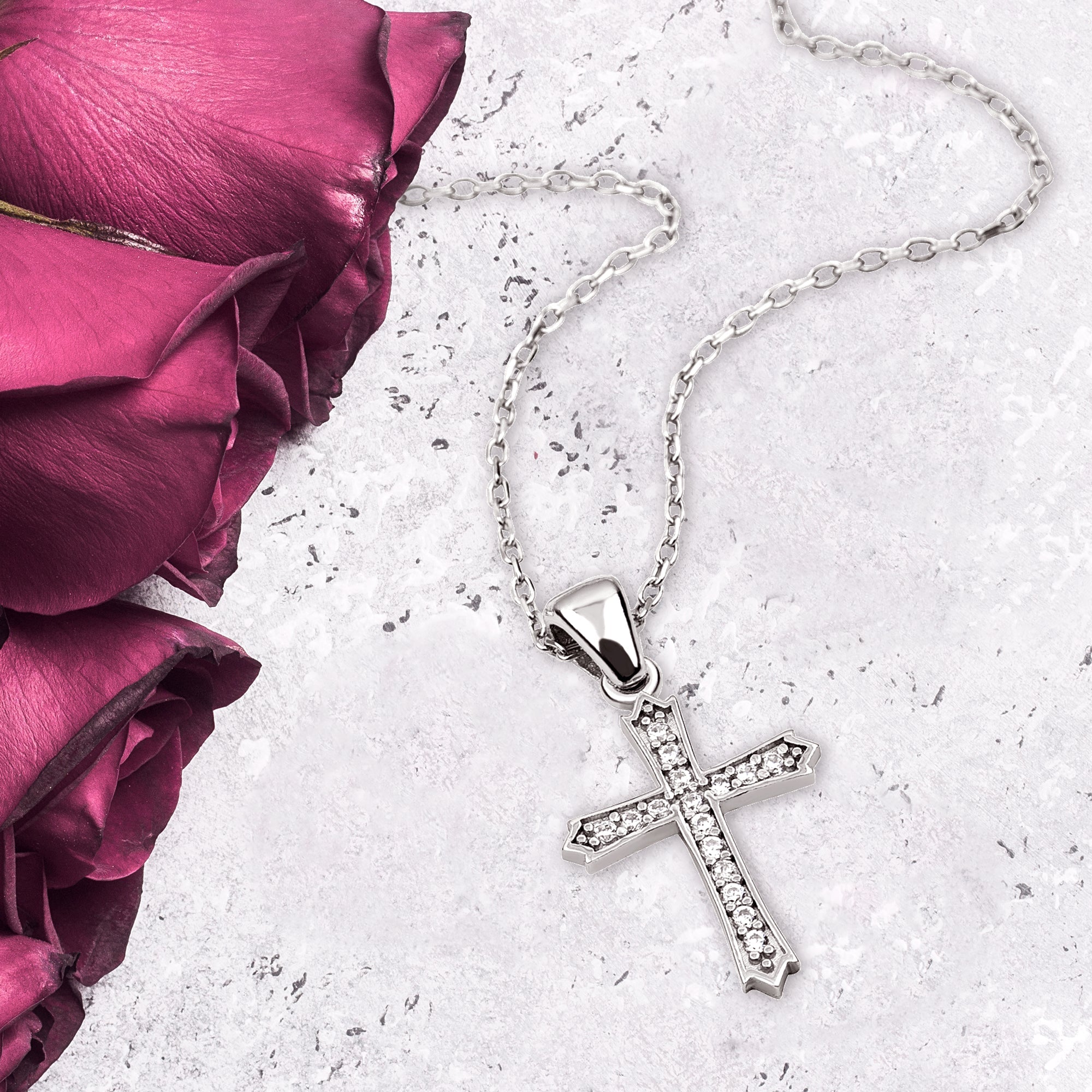 Sterling Silver Coptic Cross with CZ Accents