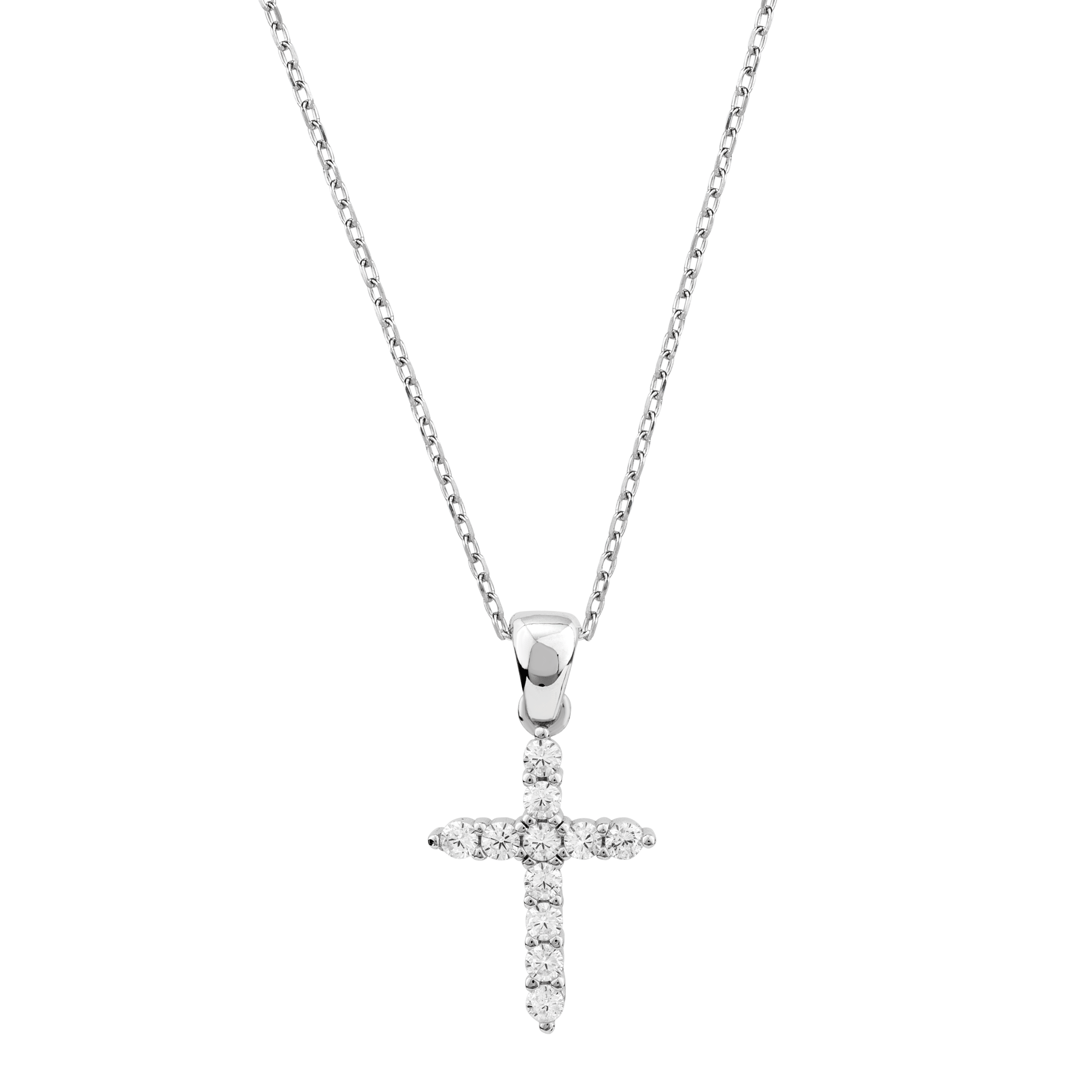 Sterling Silver Simple Cross with CZ Accents