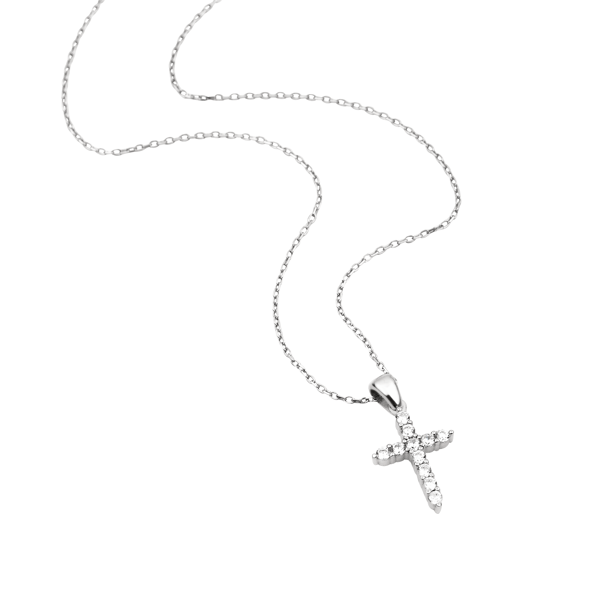 Sterling Silver Simple Cross with CZ Accents