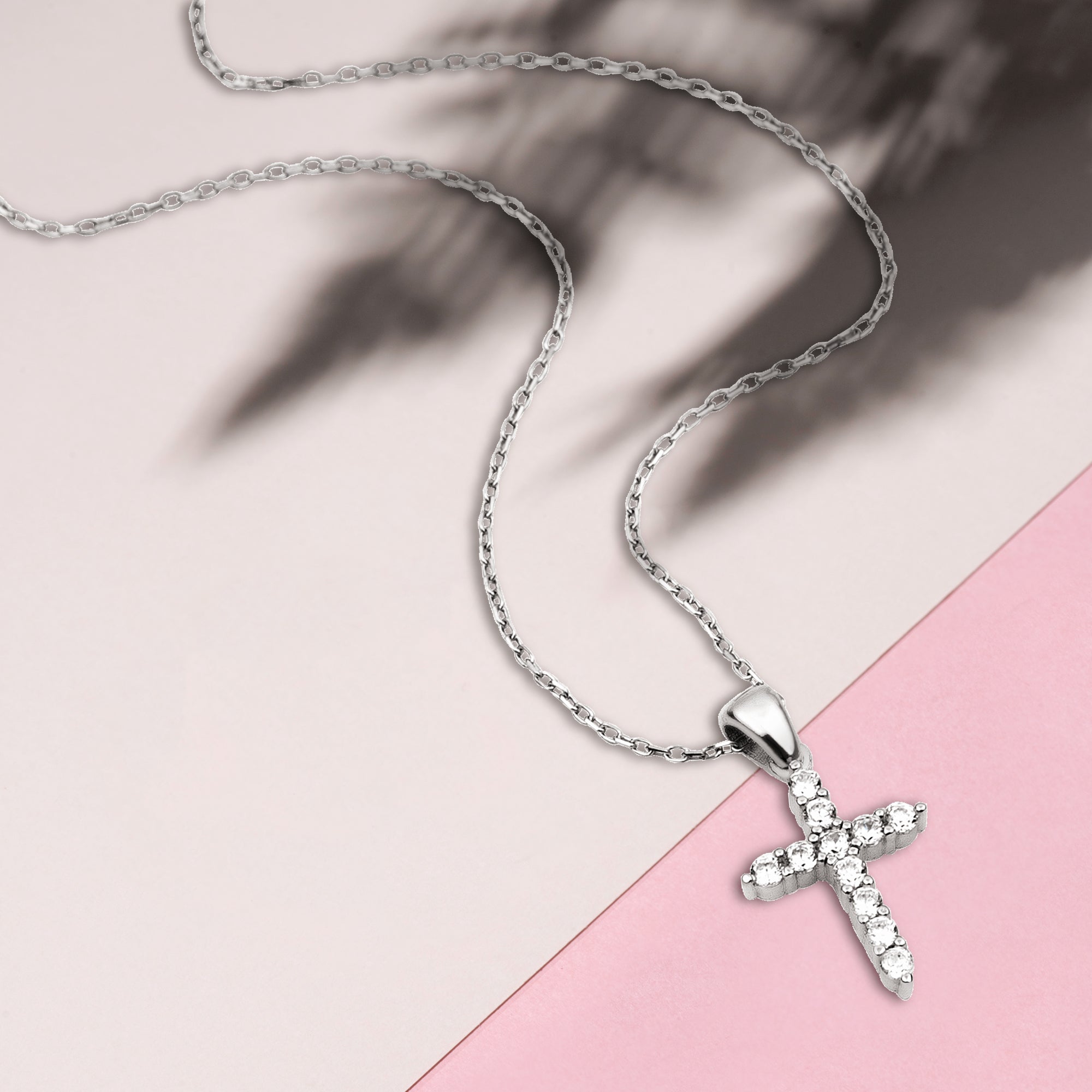 Sterling Silver Simple Cross with CZ Accents