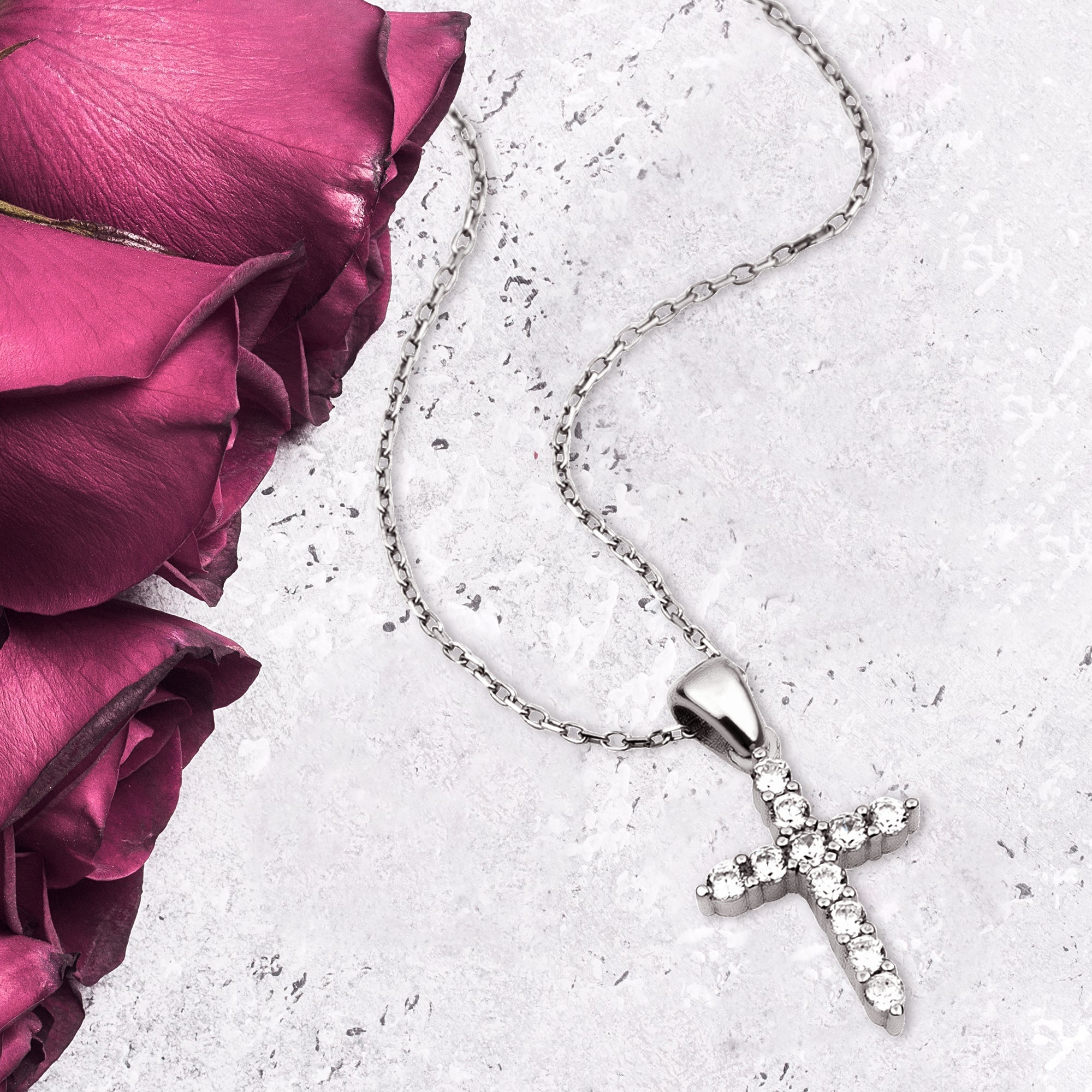 Sterling Silver Simple Cross with CZ Accents