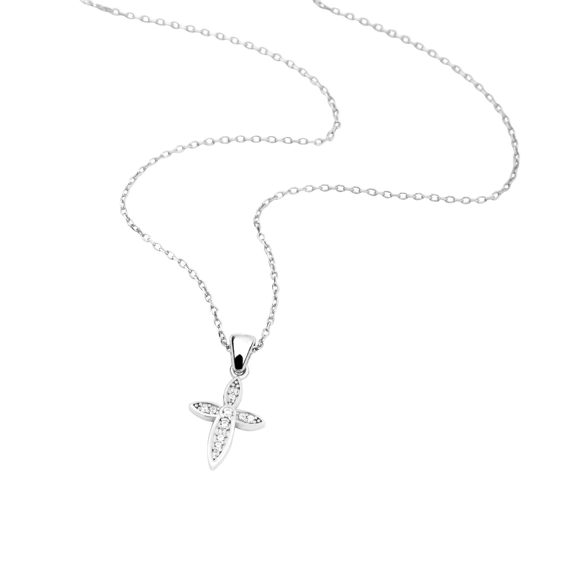 Sterling Silver Leaf Cross with CZ Accents