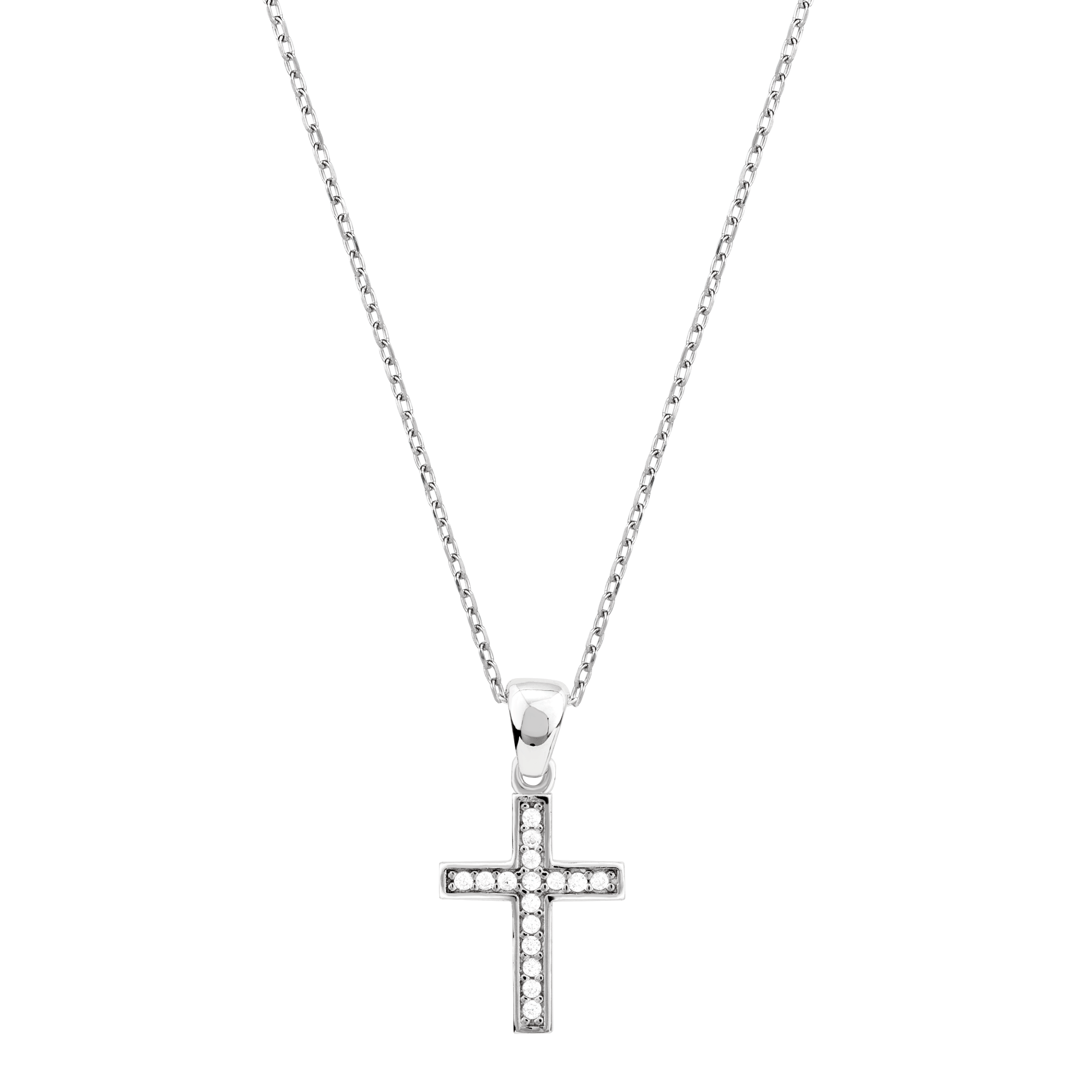 Sterling Silver Small Simple Cross with CZ Accents