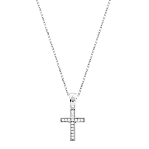Sterling Silver Small Simple Cross with CZ Accents