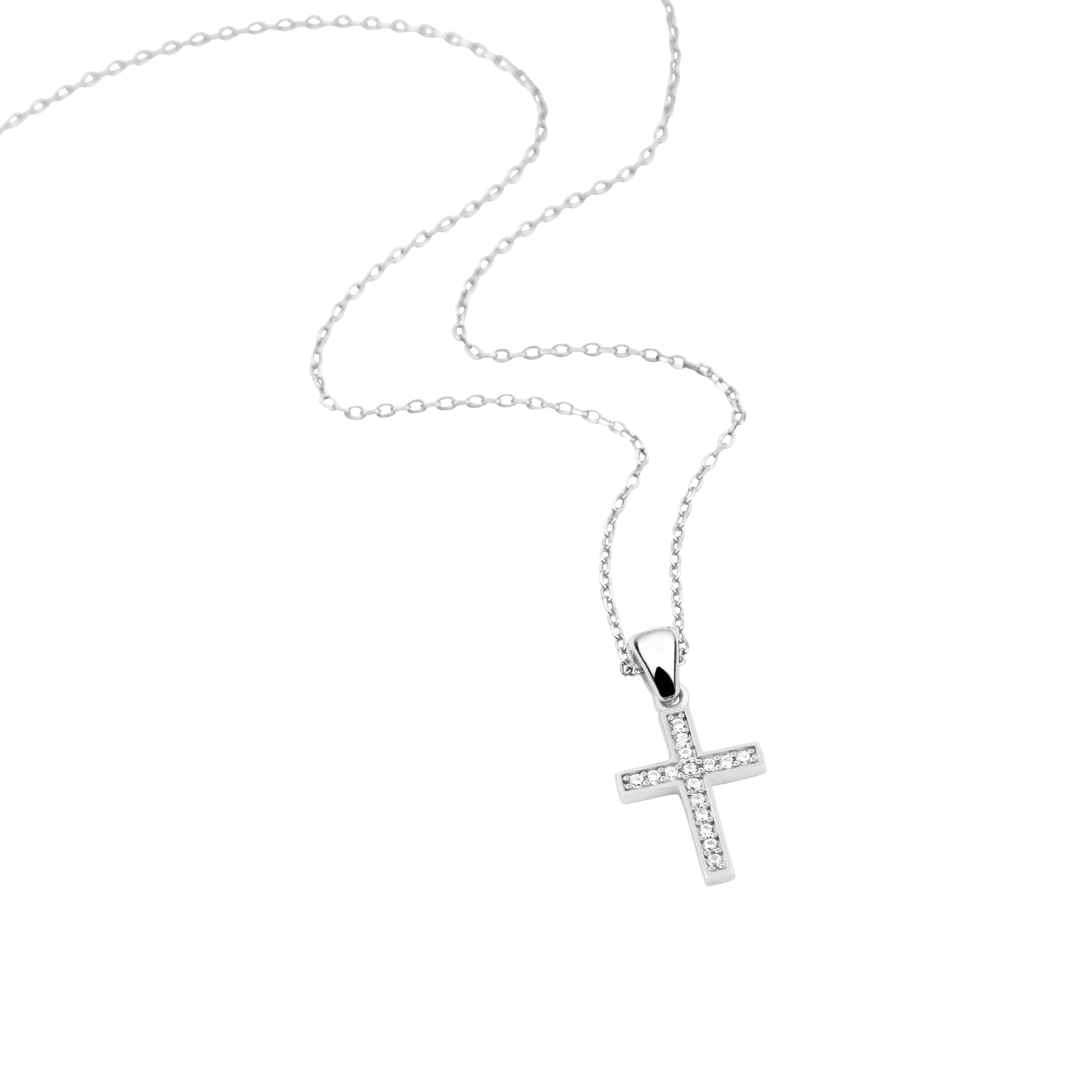 Sterling Silver Small Simple Cross with CZ Accents