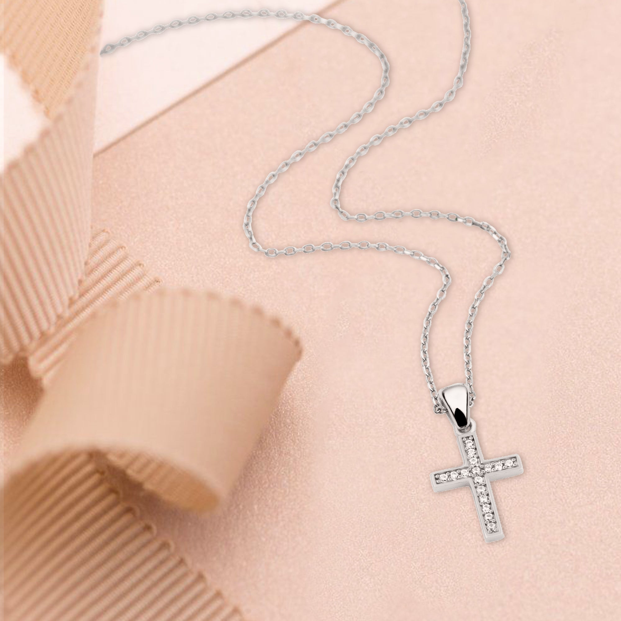 Sterling Silver Small Simple Cross with CZ Accents