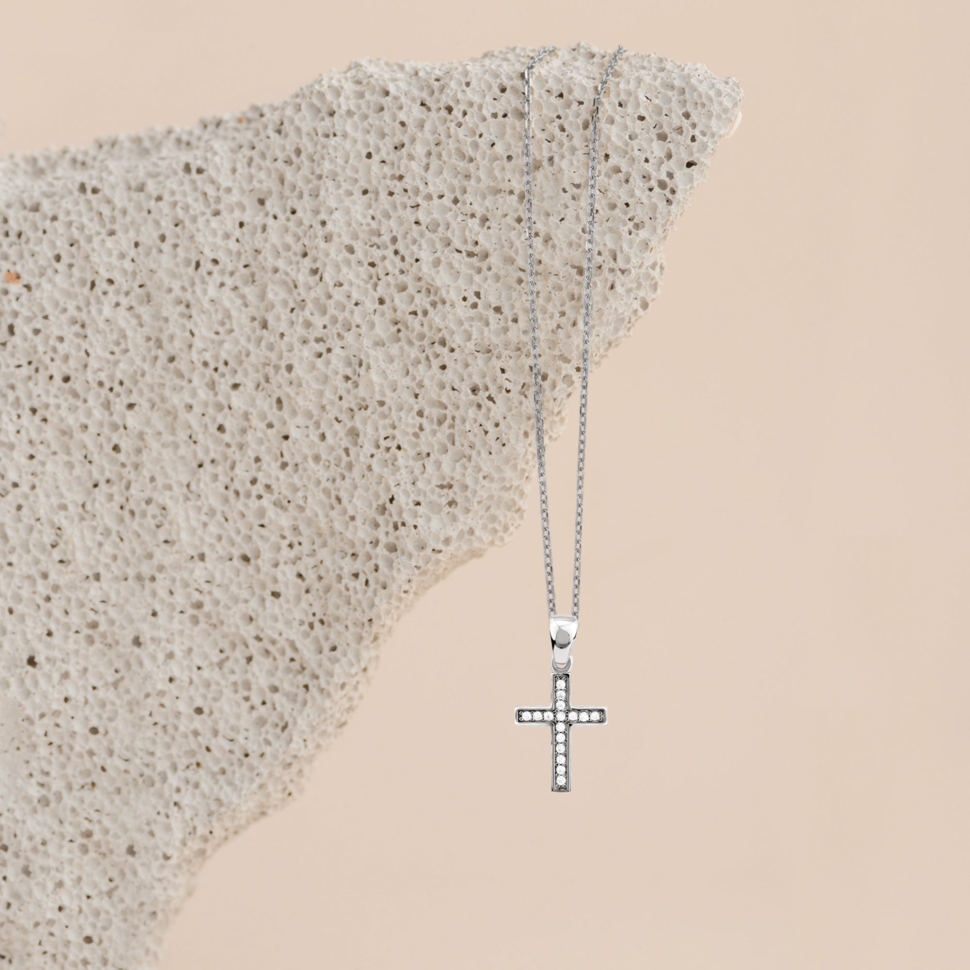 Sterling Silver Small Simple Cross with CZ Accents