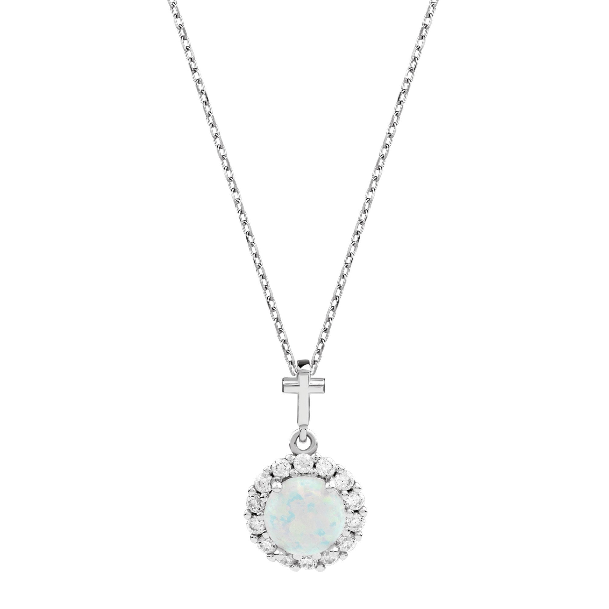 Round White Opal with CZ Accents