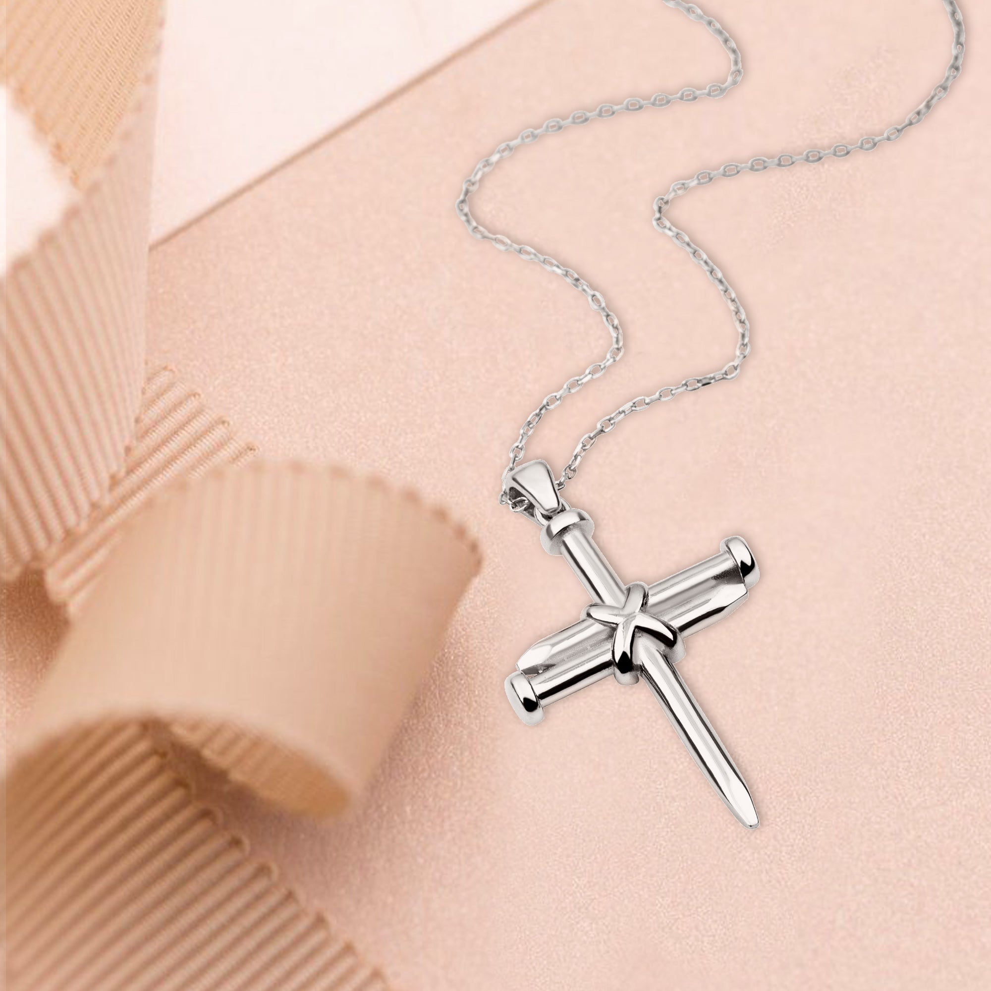 Three Nail Cross Sterling Silver Pendant