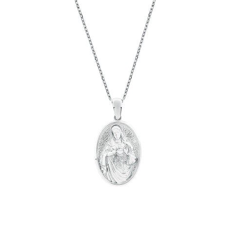 Immaculate Heart of Mary Oval Sterling Silver Pendant
