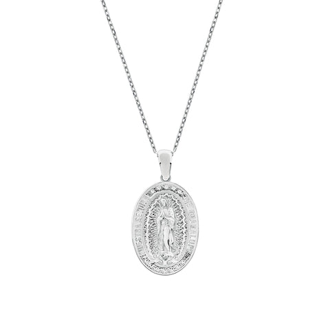 Our Lady of Guadalupe Oval Spanish Sterling Silver Pendant
