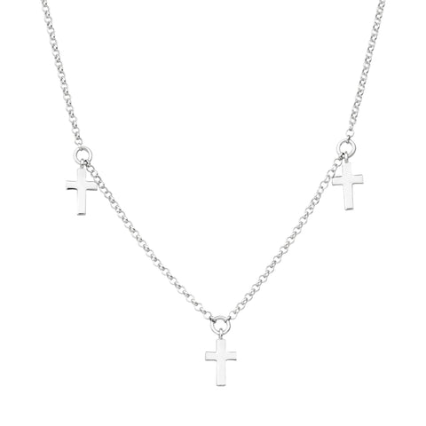Triple Small Cross Sterling Silver Necklace